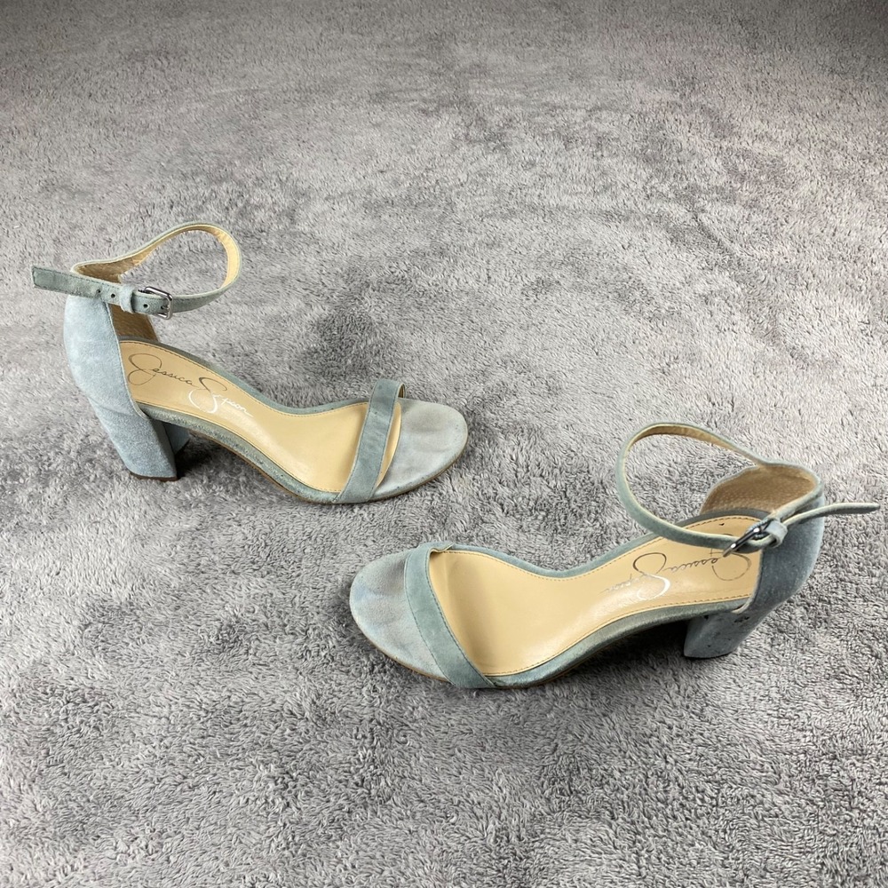 Jessica Simpson Open Toe Ankle Strap High Heels Womens Size 6M Light Blue Suede